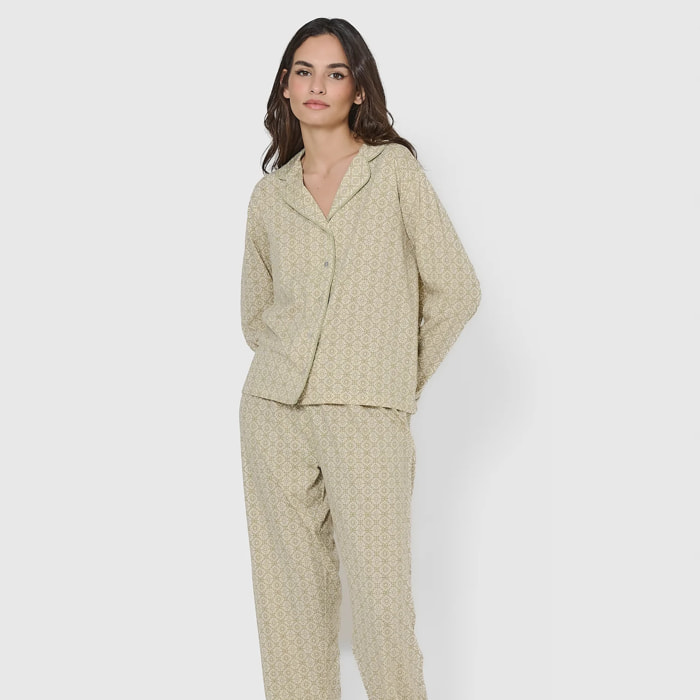 Camicia lunga da caccia in cotone con motivo mandolia