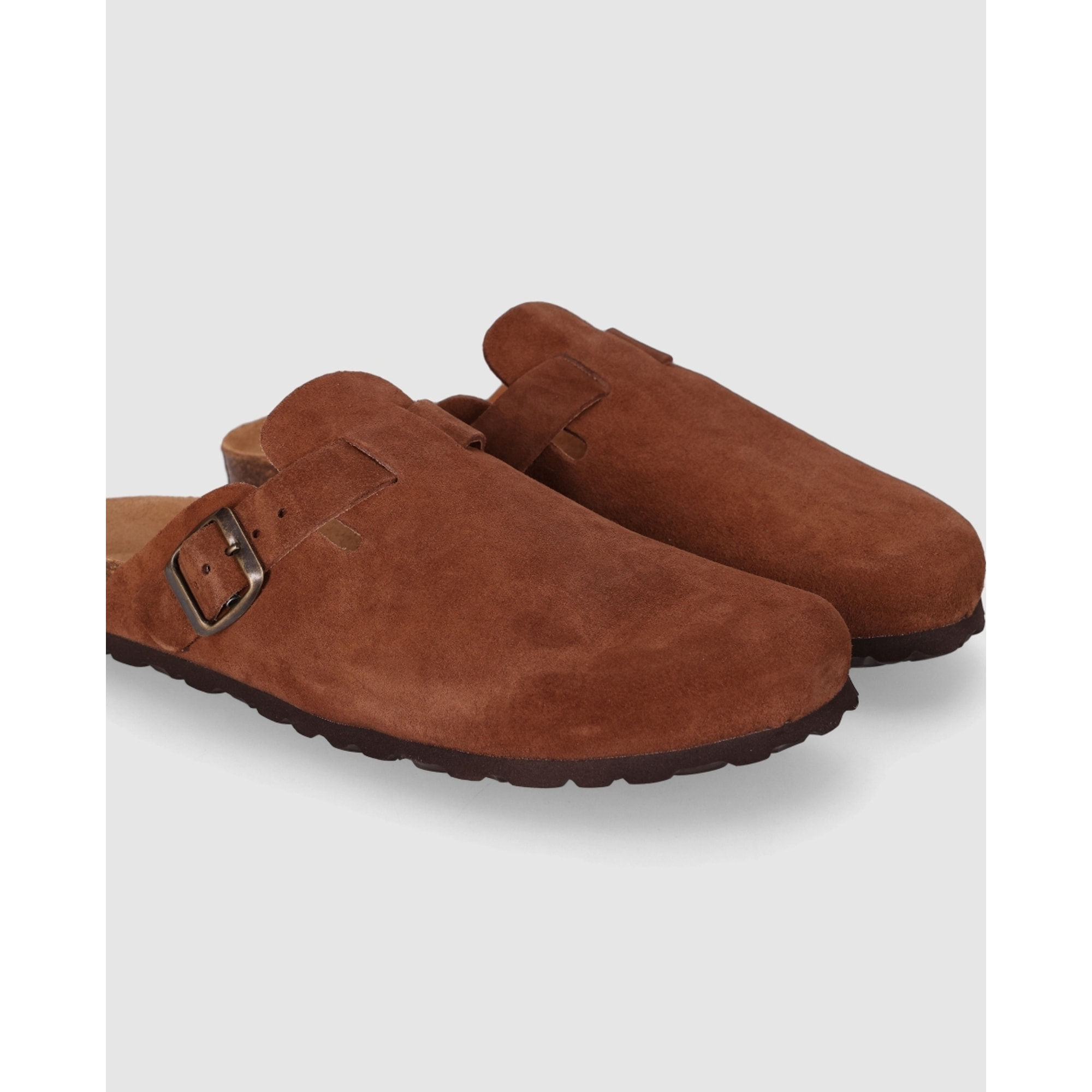 Slippers de Piel - Marron - Tacón: Bajo