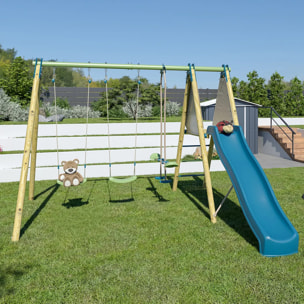 Balançoire en bois poutre métal Techwood OPTIMA 2 Trigano 2,30 m avec toboggan