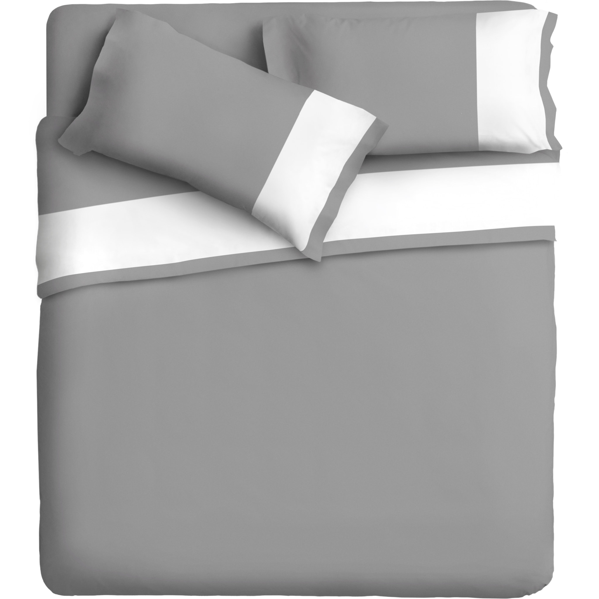 Completo letto bordo RASO IPERSAN Puro Cotone Bianco fondo Grigio