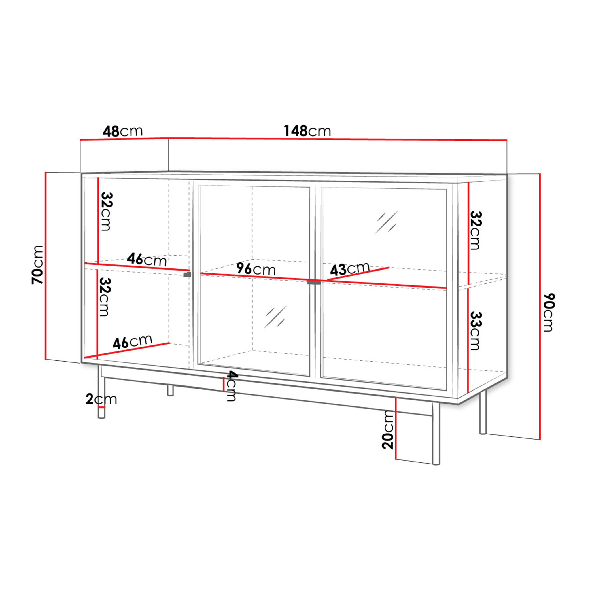 Lamia - buffet bas - effet bois et noir - 3 portes - 148 cm - Noir / Bois