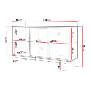 Lamia - buffet bas - effet bois et noir - 3 portes - 148 cm - Noir / Bois