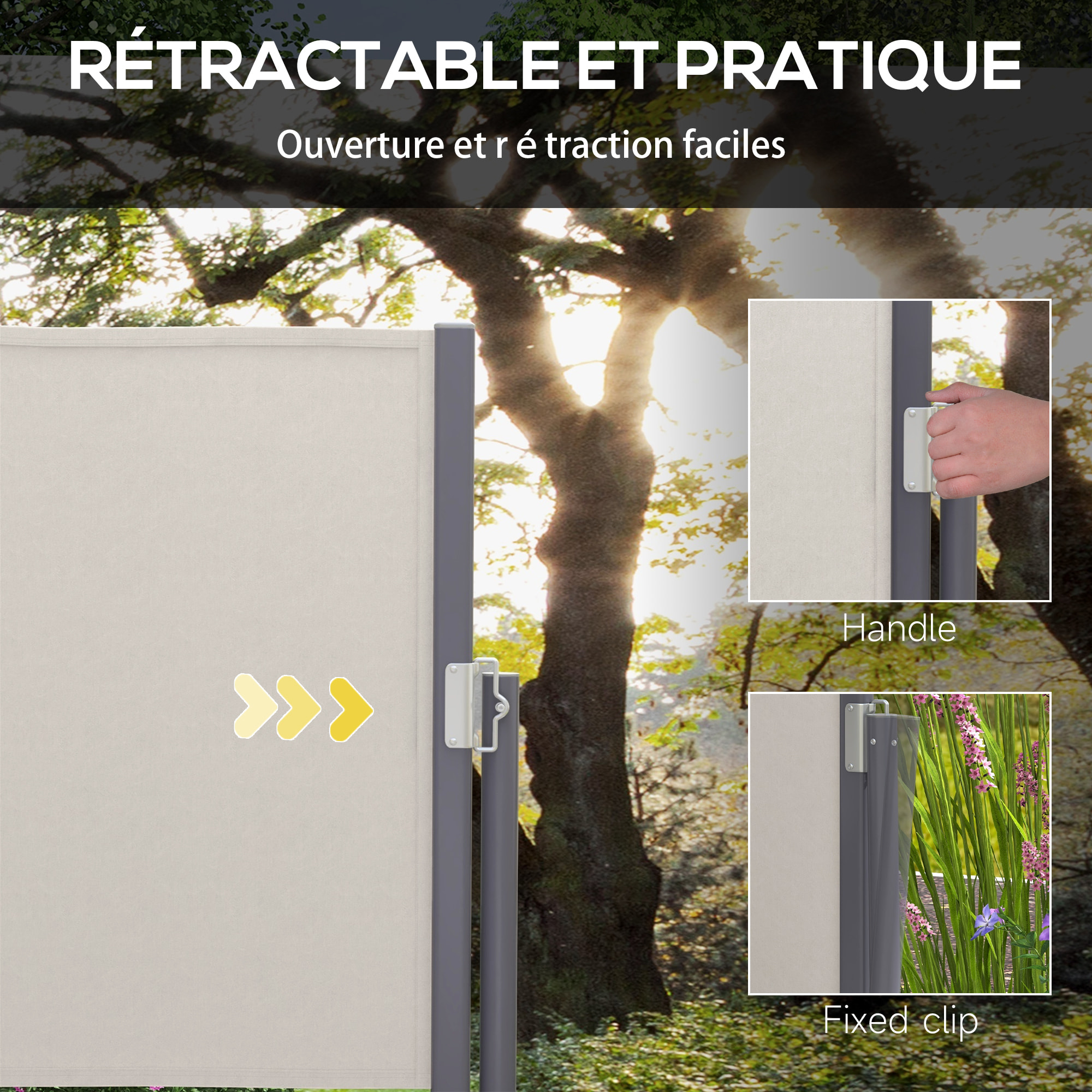 Store latéral brise-vue paravent rétractable dim. 3L x 1H m gris clair