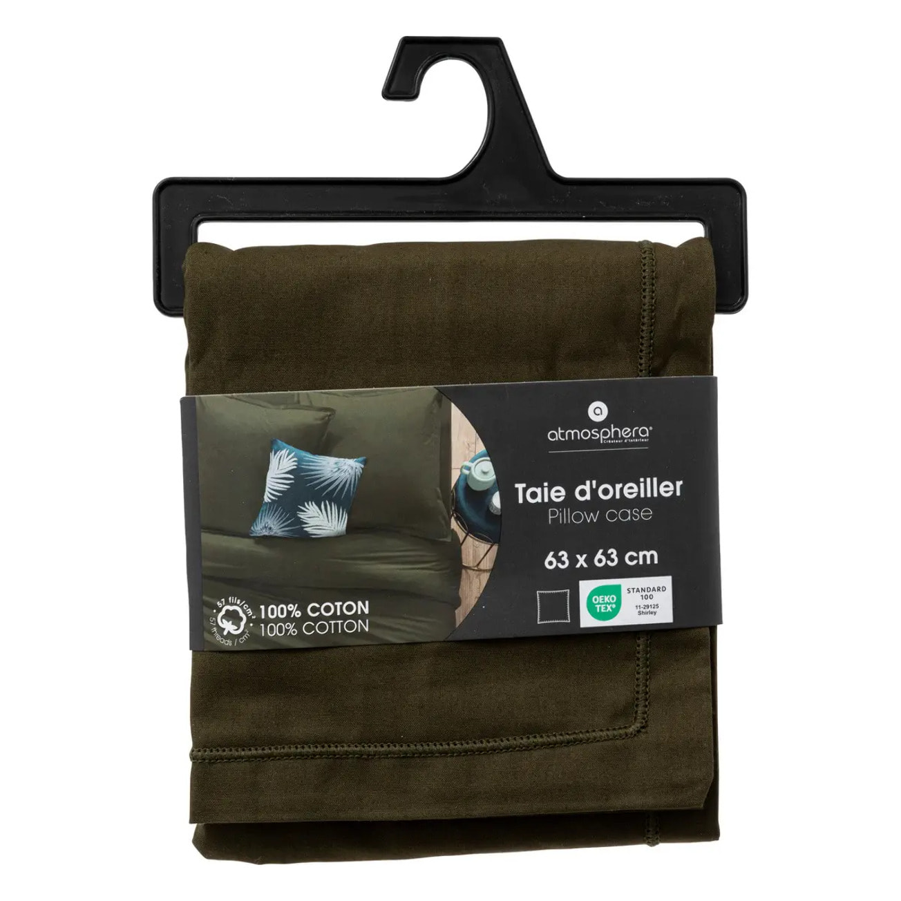 Taie d'oreiller "Carina" coton 63x63cm vert kaki