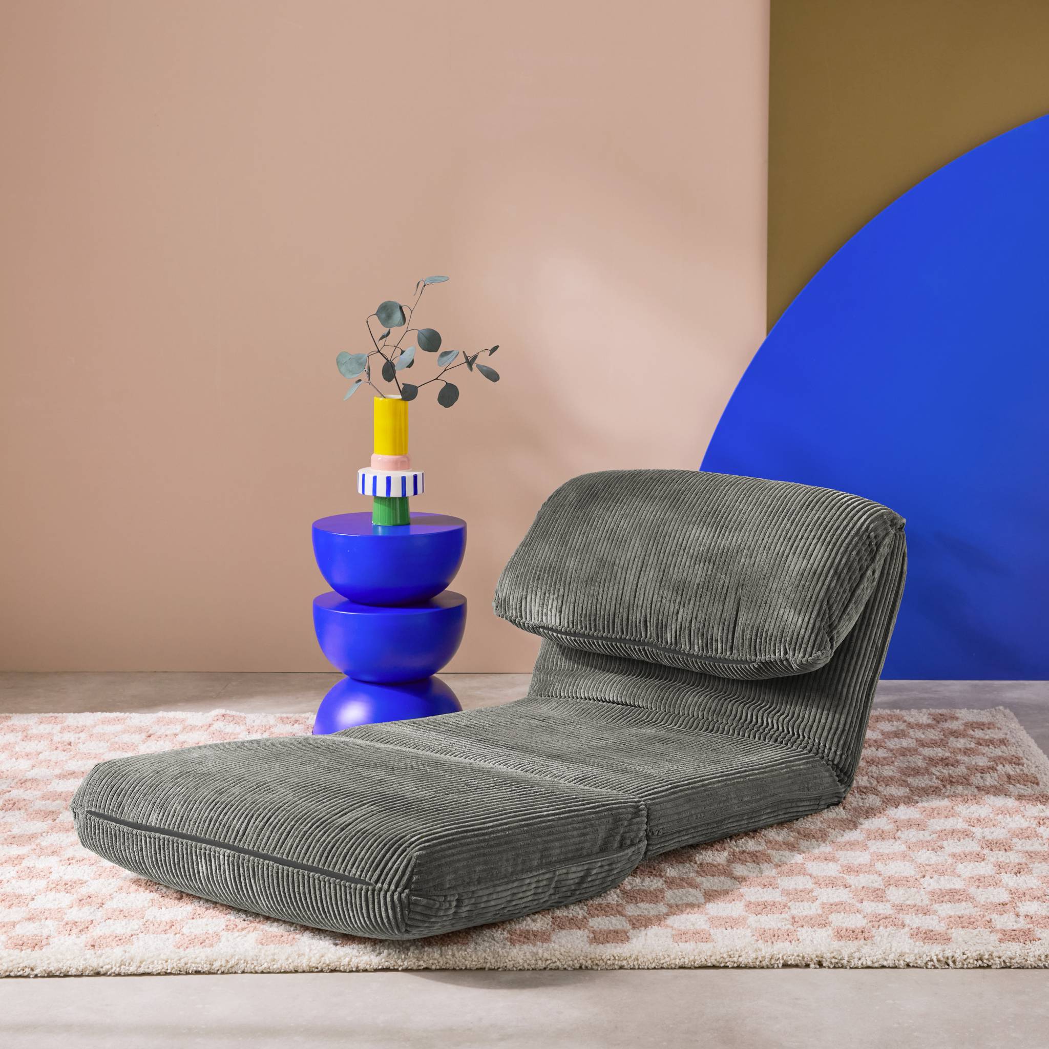 Chauffeuse matelas gris convertible velours côtelé grosse côte 1 place Cosy