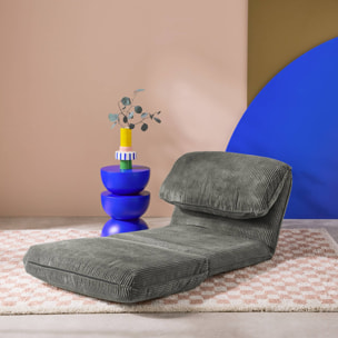 Chauffeuse matelas gris convertible velours côtelé grosse côte 1 place Cosy