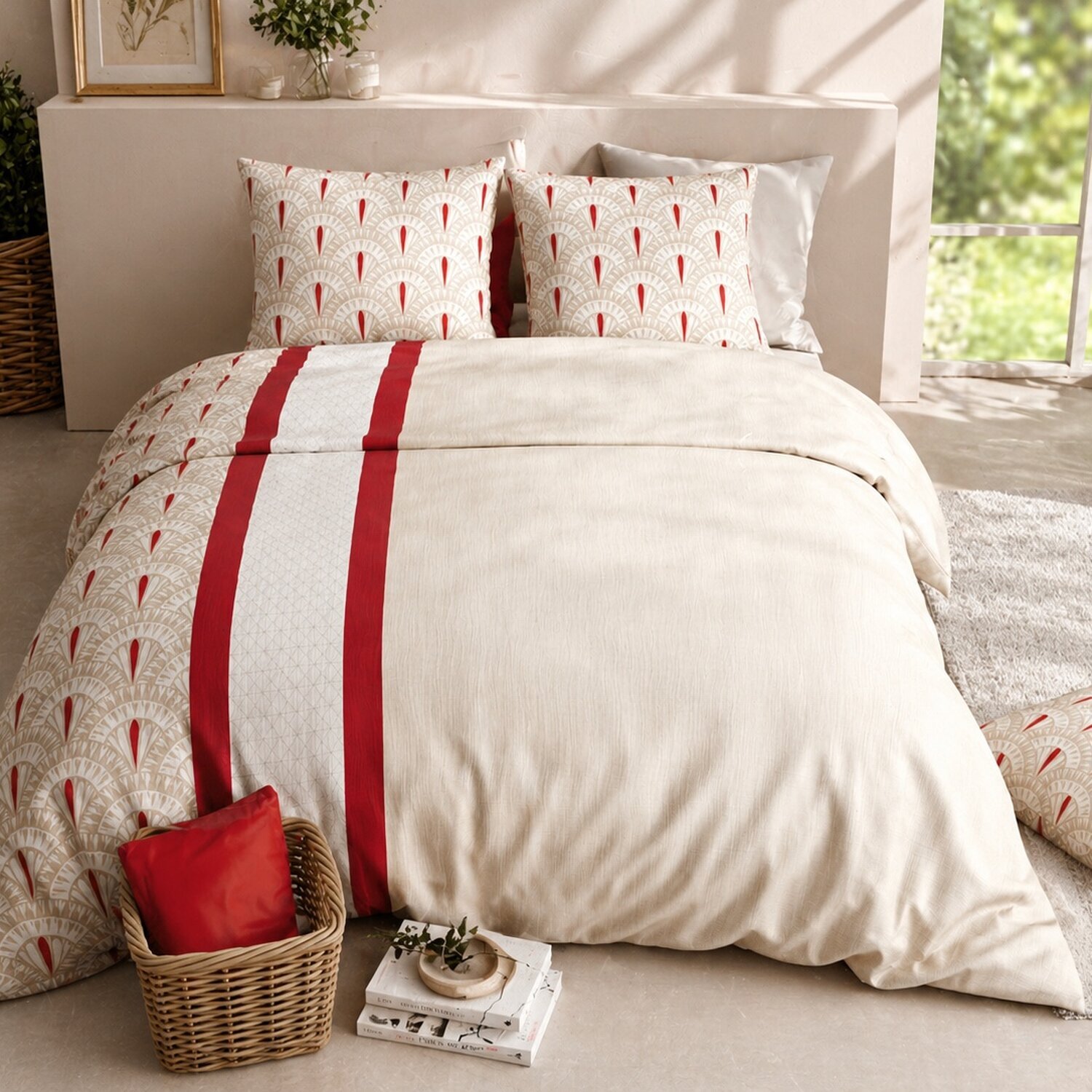Parure housse de couette imprimé 100% coton - rubis