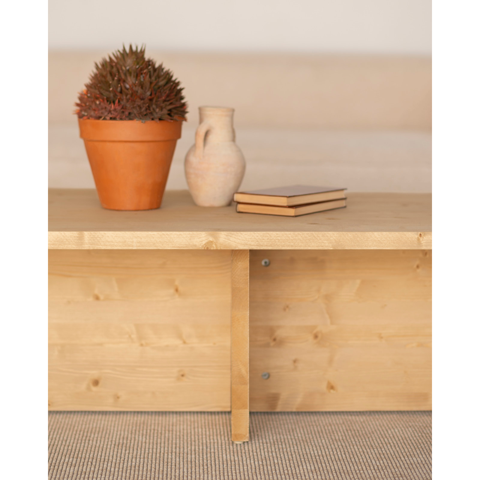 Table basse en bois massif ton chêne moyen de 120x70cm Hauteur: 40 Longueur: 120 Largeur: 70