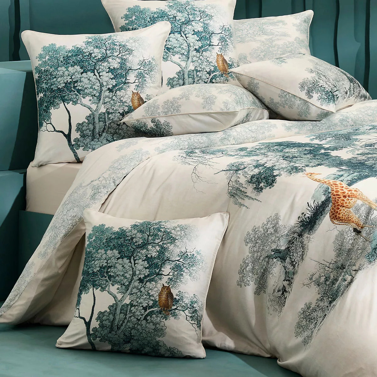 Taie d'oreiller satin de coton 115 g/m² imprimé bleu beige Utopie encre