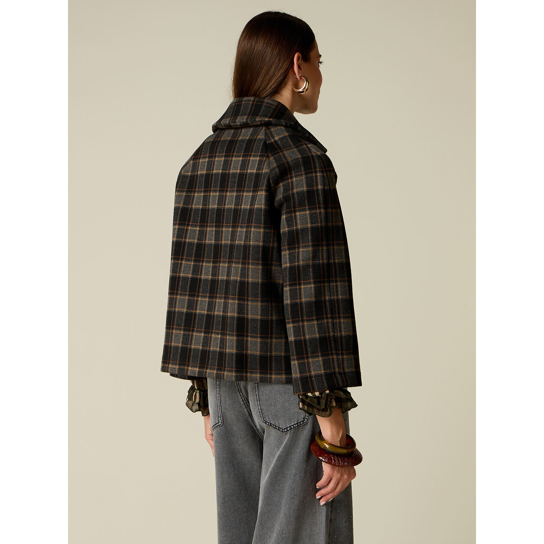 Oltre - Giacca boxy check - Marrone