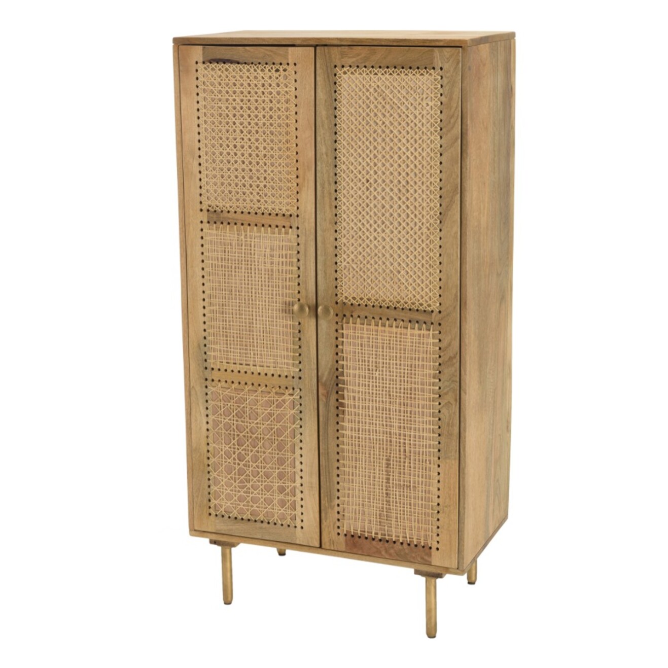 ISA - Meuble haut marron 2 portes bois de manguier cannage couleur naturelle
