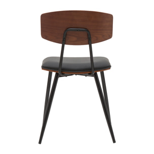 Chaises vintage en bois foncé noyer assises noires et métal noir (lot de 2) JOLINE