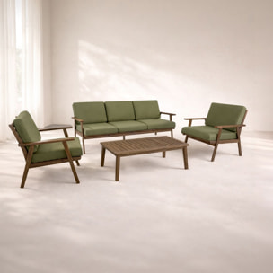 Salon de jardin en bois d'acacia et tissu kaki 5 places PALAU