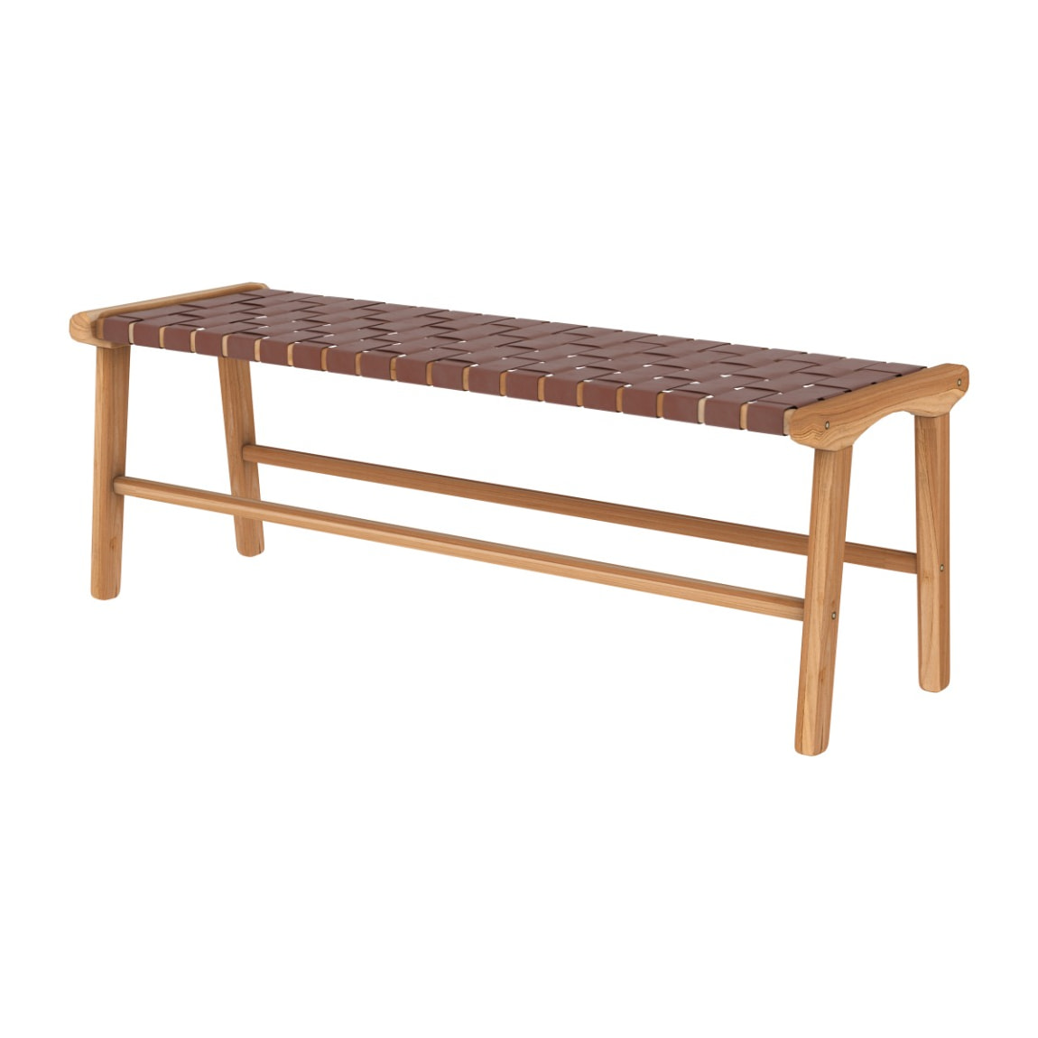 Banc Kuna 120 cm en cuir tressé marron