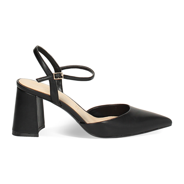 Décolleté slingback donna nere, tacco largo 8 cm