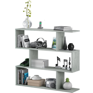 Libreria Hampton, Mobile portalibri bassa bifacciale, Scaffale con tre scomparti, Scaffale moderno da ufficio, cm 110x24h97, Grigio cemento