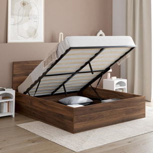 Lit coffre Sicilia 140x190cm effet bois noyer