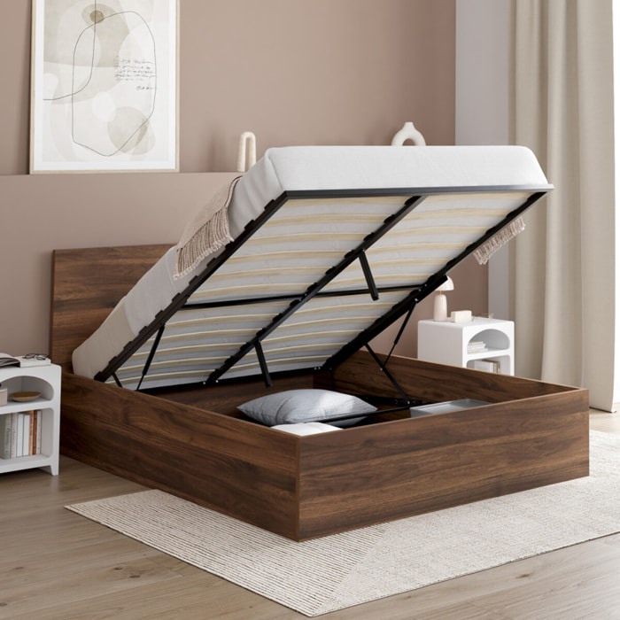 Lit coffre Sicilia 140x190cm effet bois noyer