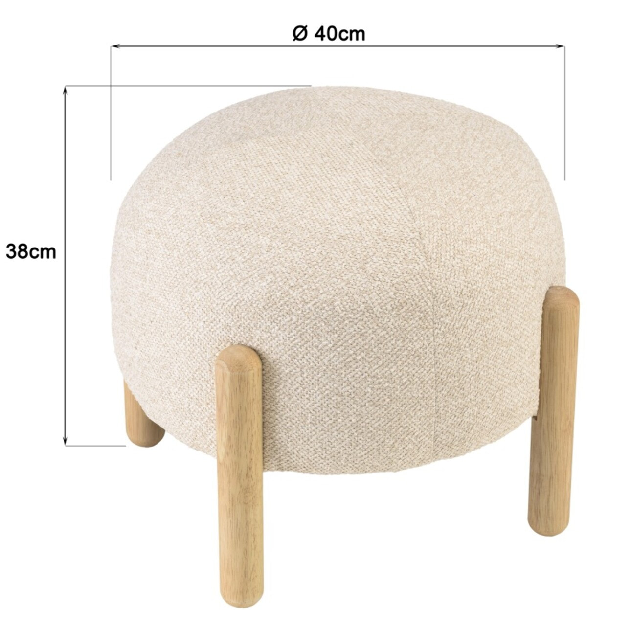 LEOPOLD - Pouf en tissu effet laine beige et pieds bois