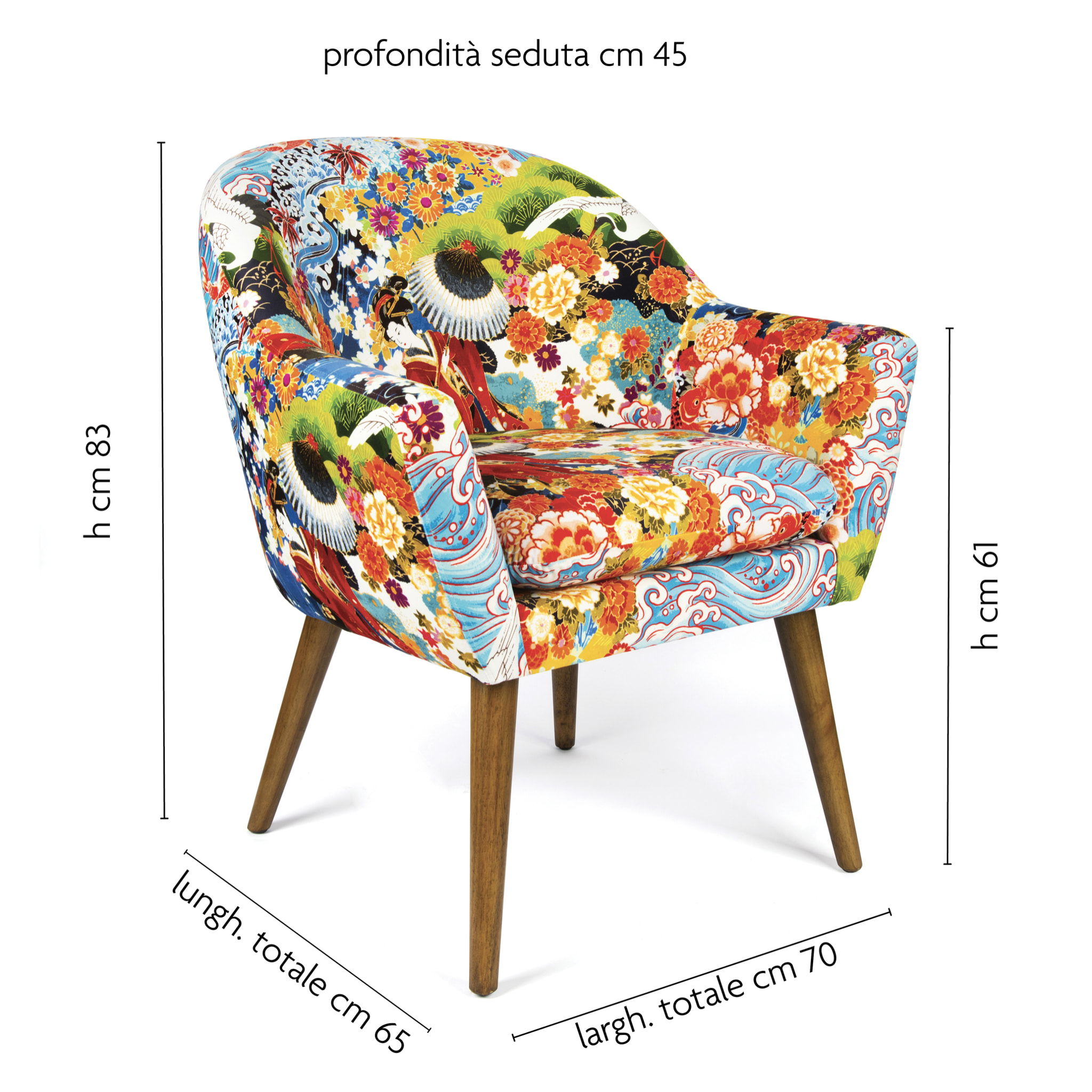 Poltrona Kimono Excelsa in poliestere e legno, 70,5 x 65 x 83 cm, multicolore