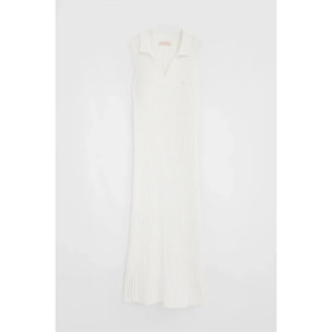 Vestido plisado color crudo sin mangas con logo Polo Club