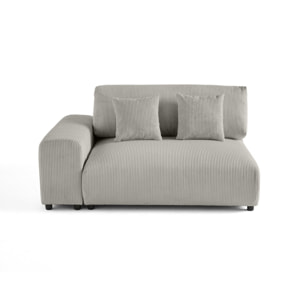 Garance - module d'assise 2 places avec accoudoir gauche - en velours côtelé - Gris clair
