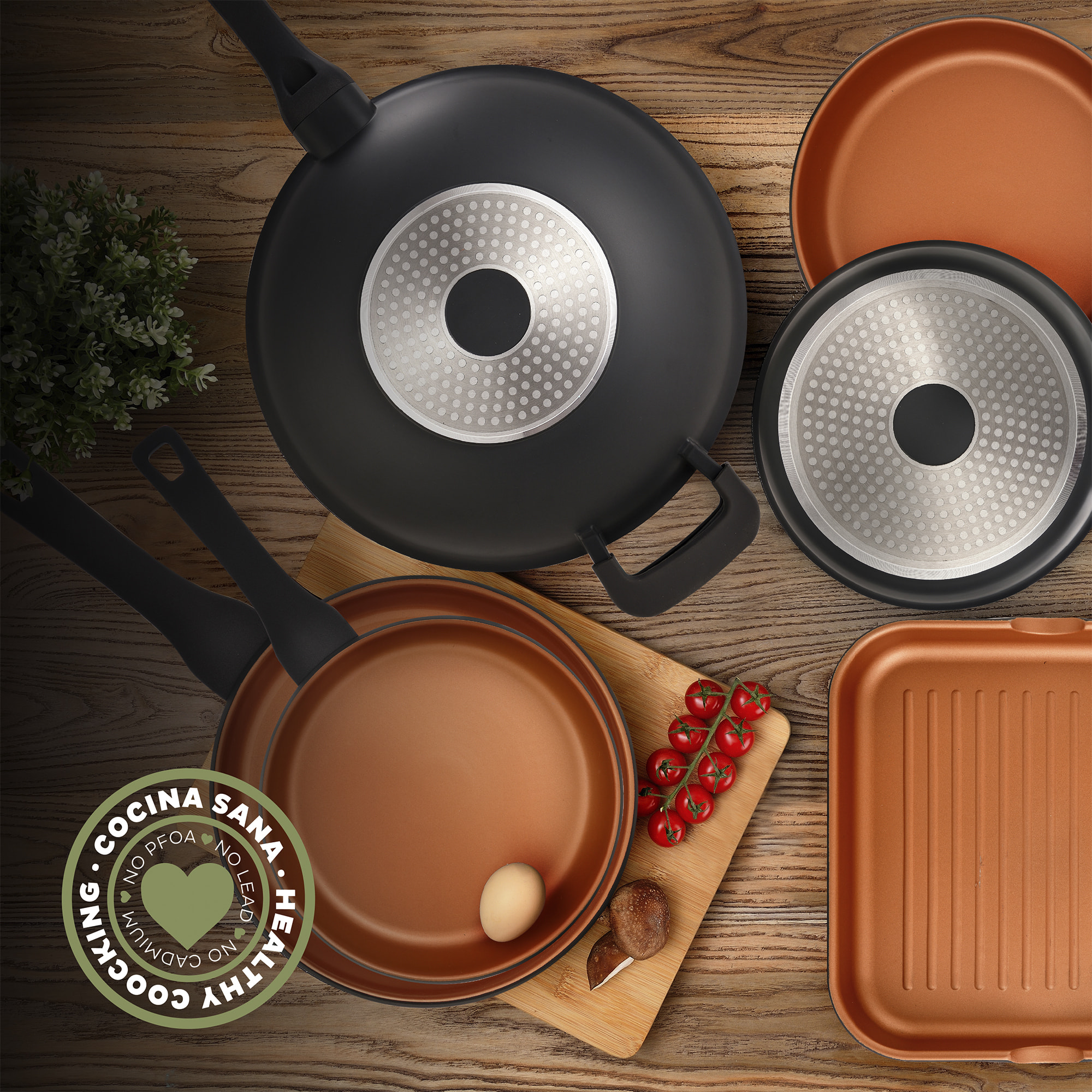 Wok 32 x 9,5 cm San Ignacio Bronze en aluminio fundido apto para induccion