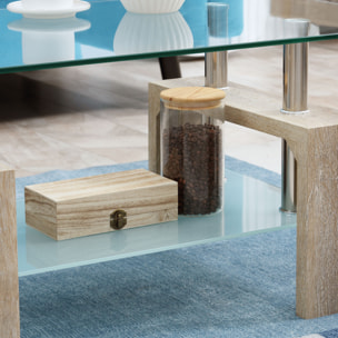 Mesa de Centro Rectangular con 2 Estantes de Vidrio Templado 90x50x42 cm Natural