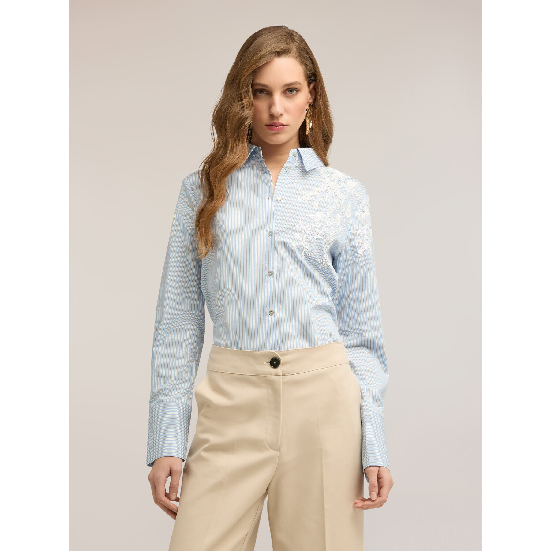 Motivi - Camisa de rayas con bordado floral - Light - blue