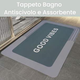 Tappeto Bagno, Tappeto Doccia Antiscivolo, Assorbente, Lavabile, 50x80 cm, Tappetino Magico per Bagno e Cucina. Modello: Good Vibes