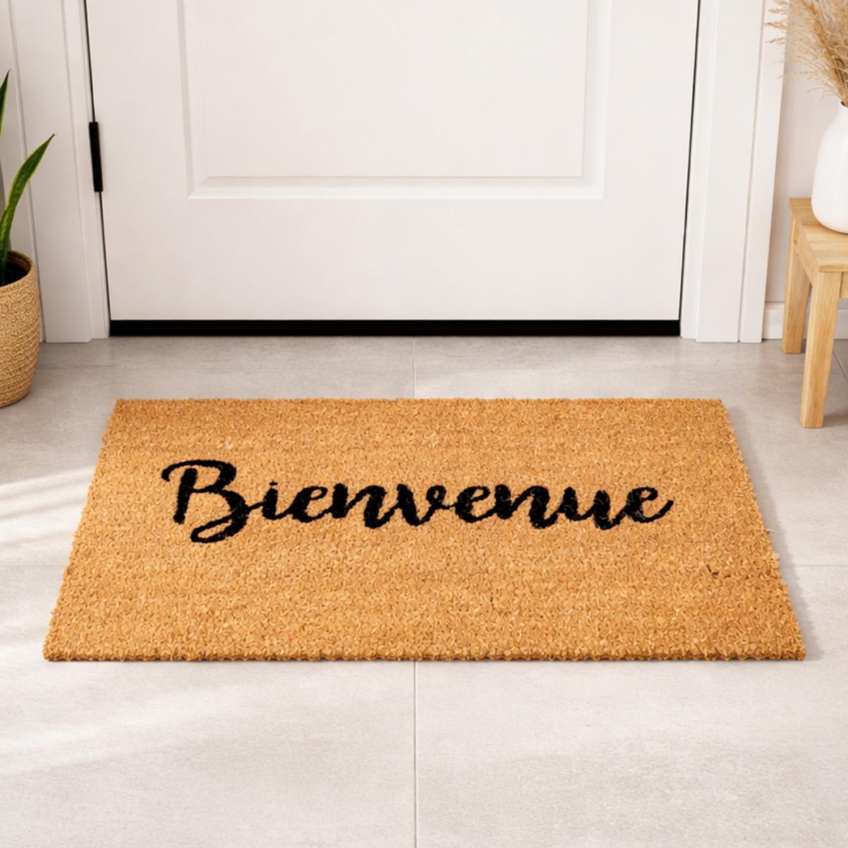 Paillasson motif texte en relief, naturel et robuste, WELCOME 1
