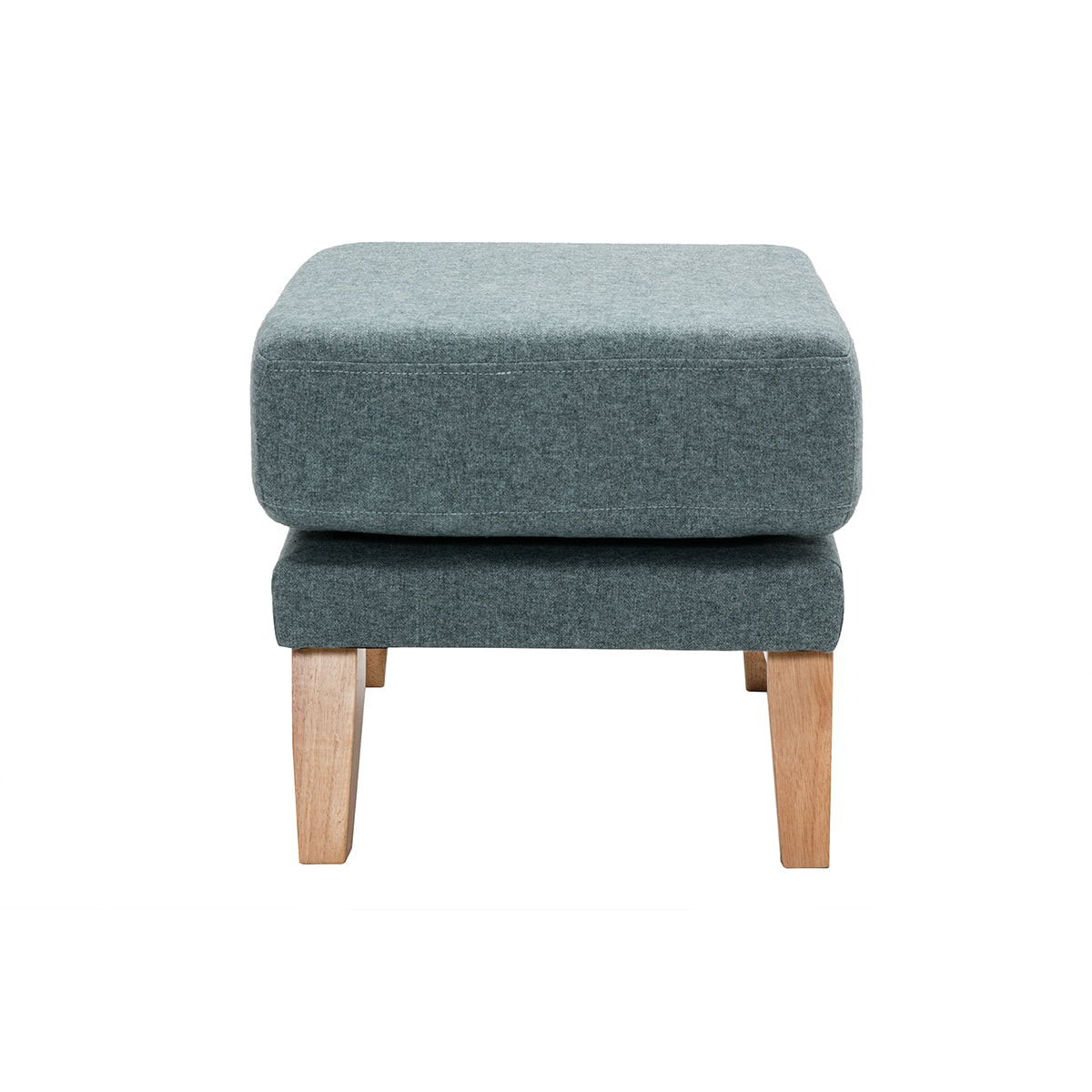 Pouf repose-pieds déhoussable scandinave en tissu vert de gris et bois clair OSLO