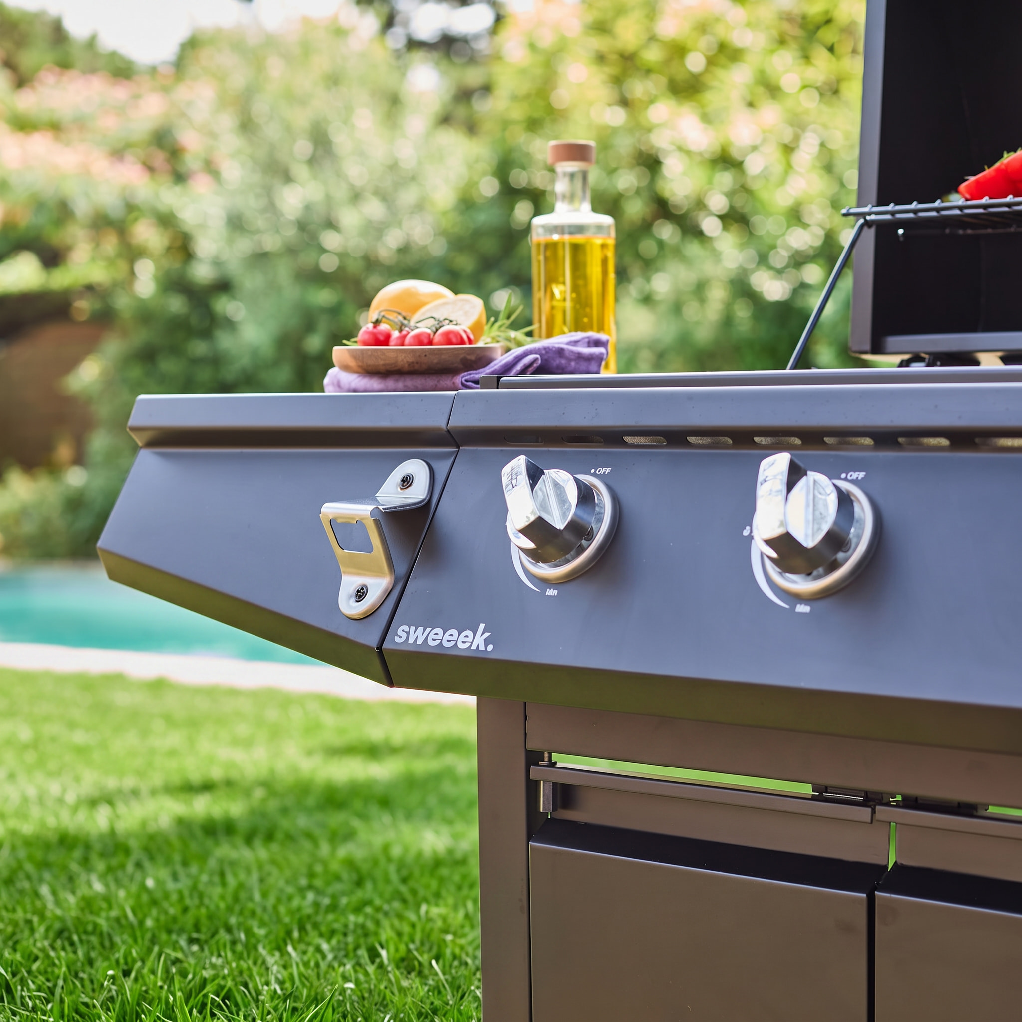 Barbecue gaz 3 brûleurs + 1 feu latéral avec roues, tablettes et thermomètre TREVILLE 3