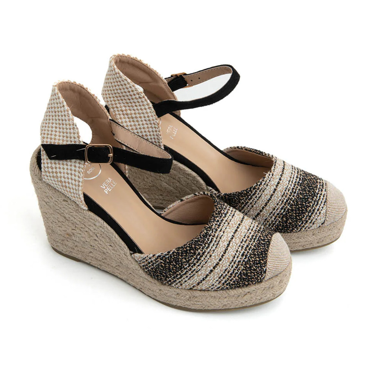 Espadrillas natural con zeppa - NERO