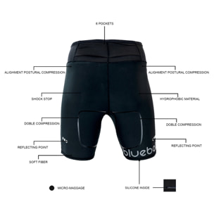 PANTALÓN CORTO DE COMPRESIÓN RUNNING PARA HOMBRE BLUEBALL EN NEGRO.