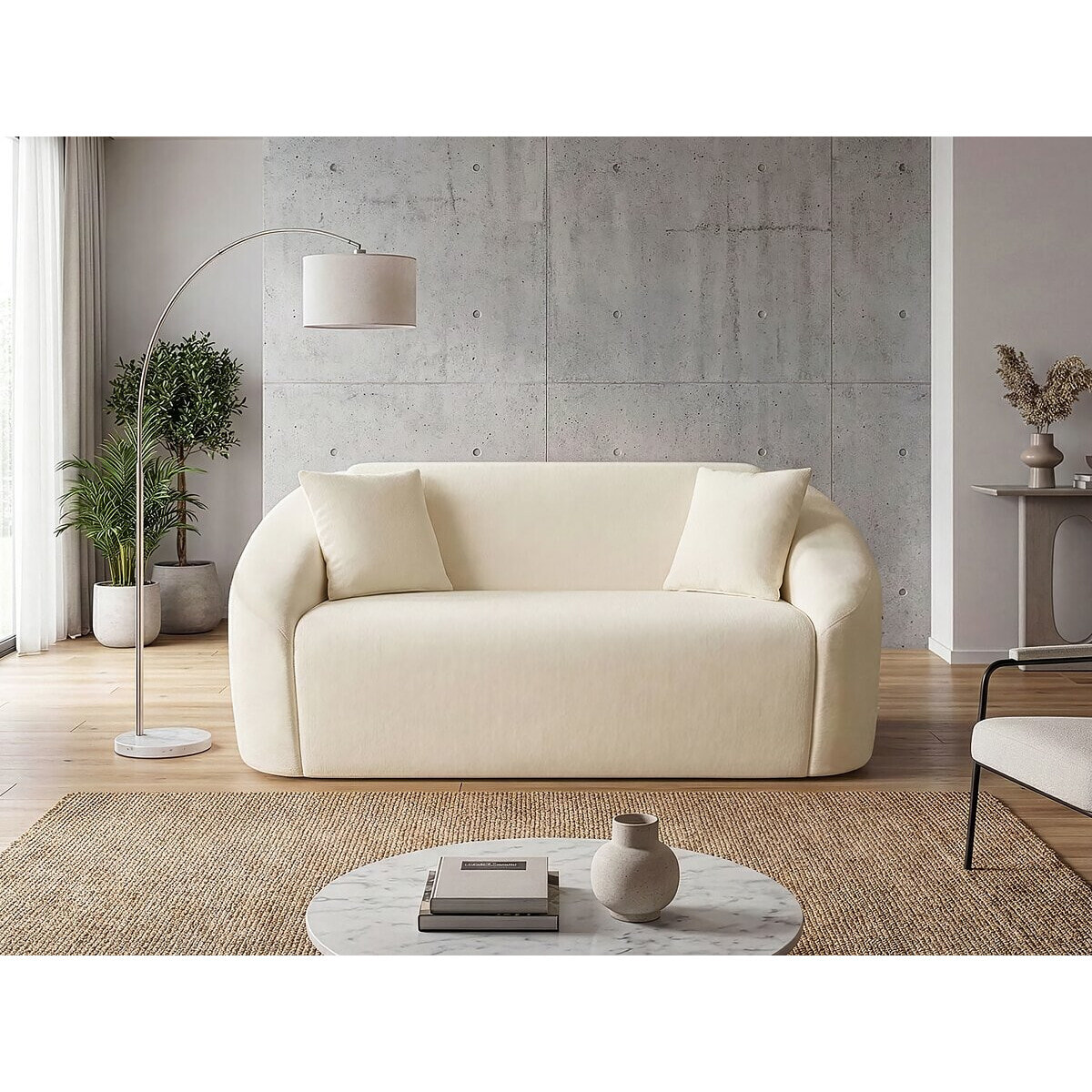 Canapé droit fixe en tissu "Ondine" - 2 places - Beige