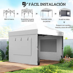 Carpa Plegable 3x3 m, Pop-up, Cenador Pabellón de Jardín con 3 Paredes Laterales, 2 Ventanas Malla, UPF50+, Altura Ajustable 3 Niveles, Bolsa Transporte, Sacos Arena, Gazebo Exterior, Blanco