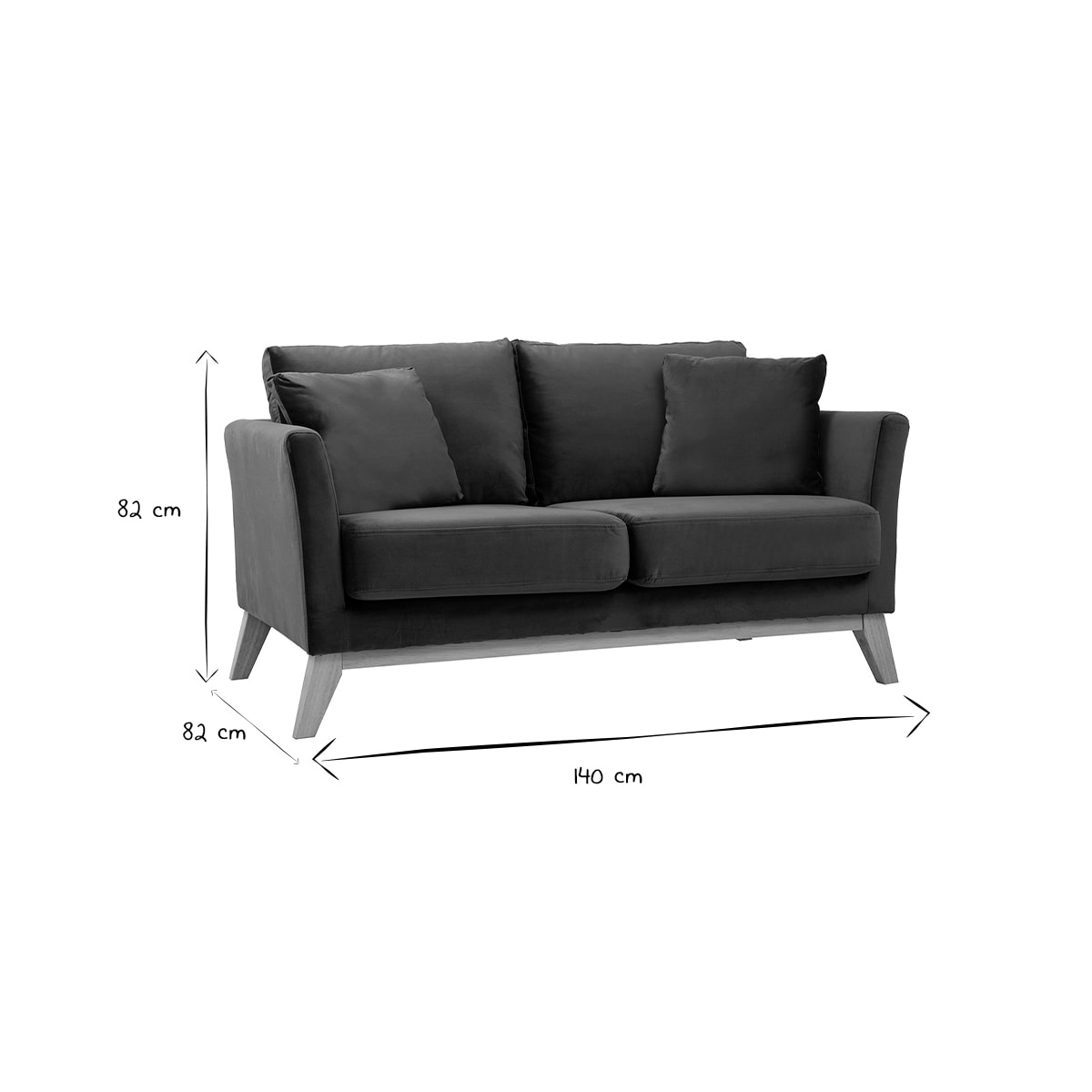 Canapé scandinave déhoussable 2 places en tissu velours bleu pétrole et bois clair OSLO