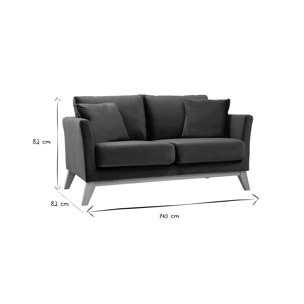Canapé scandinave déhoussable 2 places en tissu velours bleu pétrole et bois clair OSLO