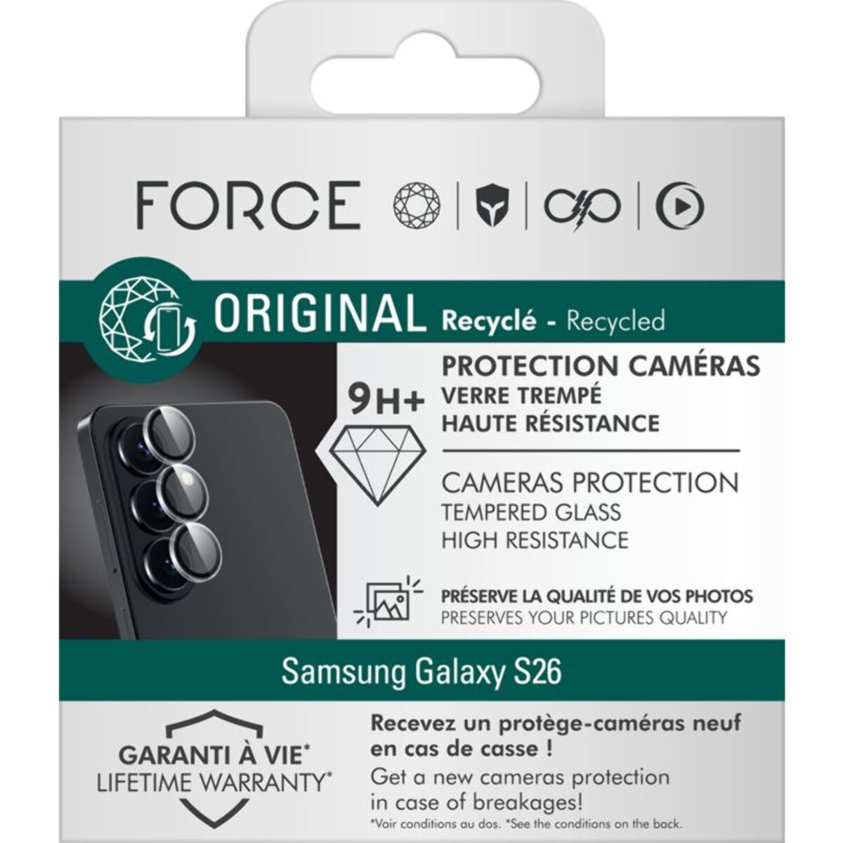 Protège écran FORCE GLASS objectif transparent x3 pour S26