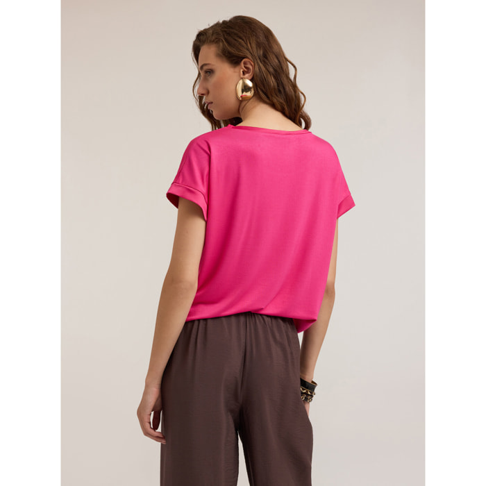 Motivi - T-shirt bimaterica - Fucsia