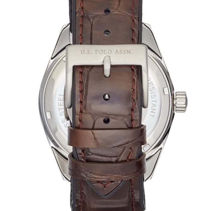Orologio U.S. Polo Assn. in pelle marrone