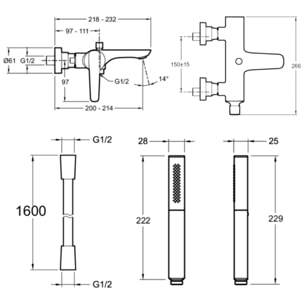 Pack mitigeur bain douche Aléo+ + douchette Shift Ellipse + flexible lisse 160 cm
