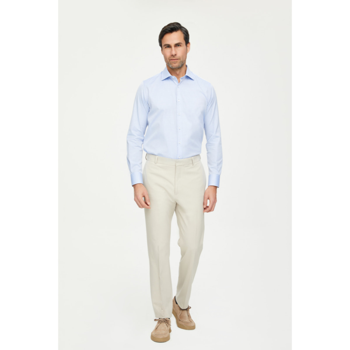 Camicia Uomo 1 Bottone Francese Slim Cotone Unito Blu