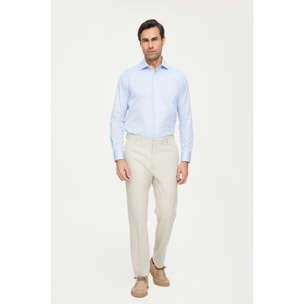 Camicia Uomo 1 Bottone Francese Slim Cotone Unito Blu