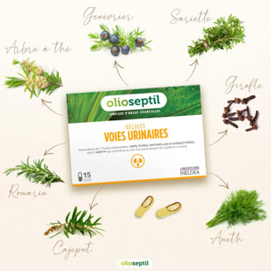 OLIOSEPTIL - Gélules Voies Urinaires - Assainit le système Urinaire & Favorise l'élimination rénale de l'eau - Complexe de 7 Huiles Essentielles Pures et Chémotypées - Gélules Végétales - Lot de 3