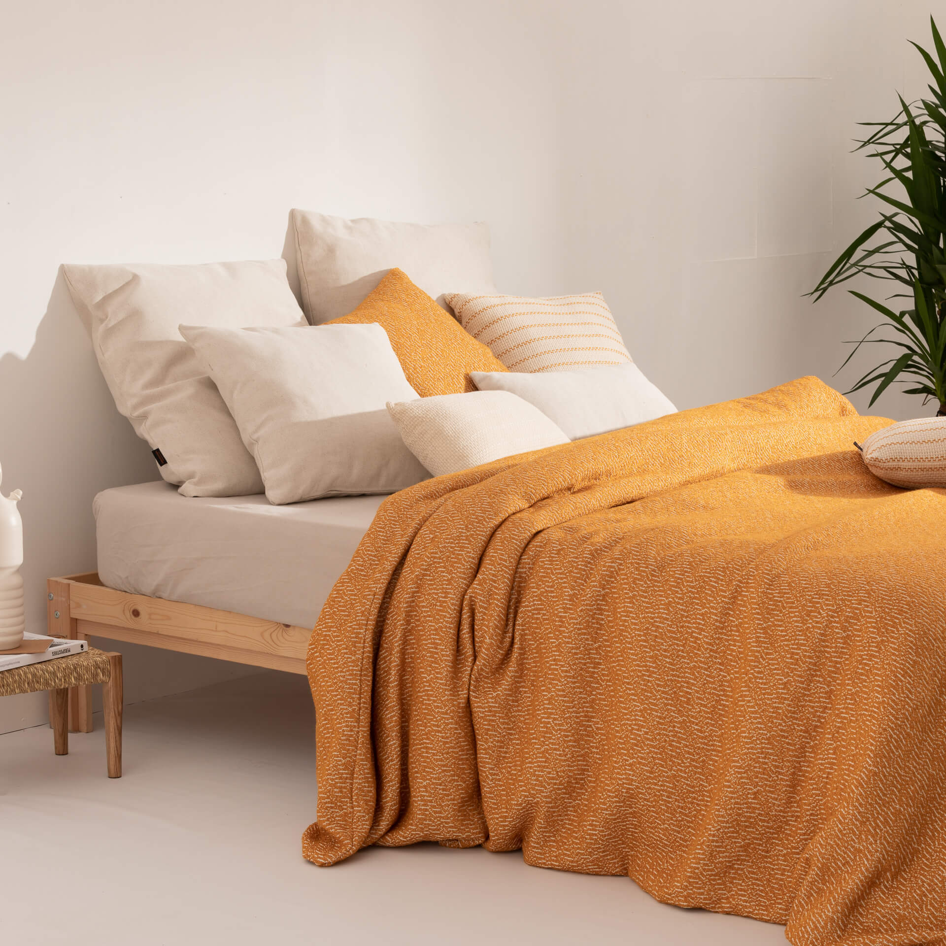 Housse de couette jacquard Benisa Ocre
