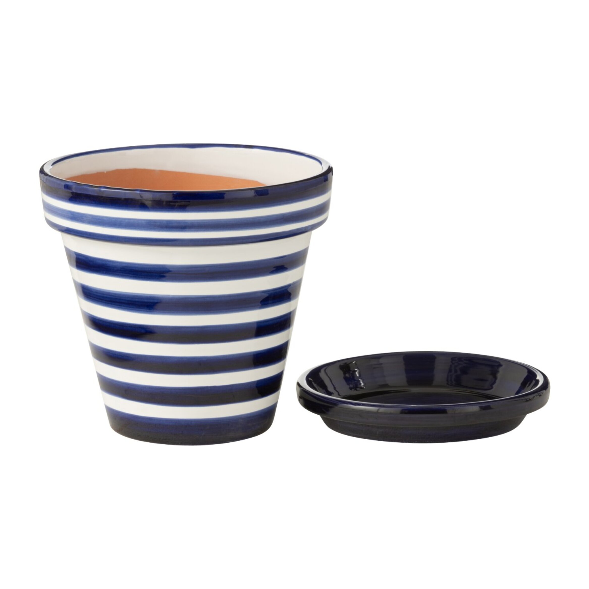 J-Line cache-pot Granada Stripes Handmade + Painted - céramique - bleu - medium - Ø 27 cm