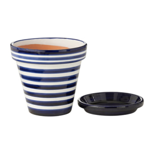 J-Line cache-pot Granada Stripes Handmade + Painted - céramique - bleu - medium - Ø 27 cm