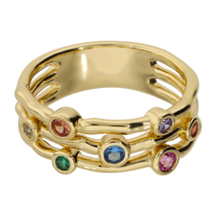 Anello a Fascia Martellato con Cubic Zirconia Colorate